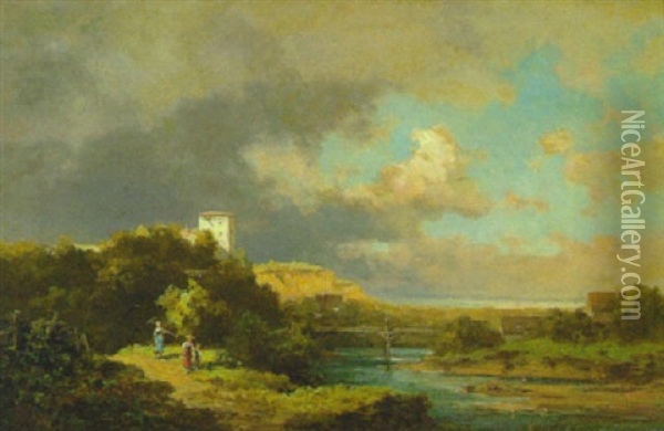 Flusslandschaft Oil Painting - Willy Moralt
