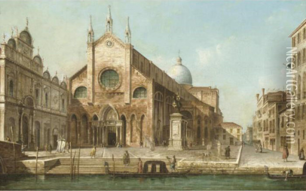 Venice, A View Of Ss. Giovanni E Paolo And The Monument To Bartolommeo Colleoni Oil Painting - (Giovanni Antonio Canal) Canaletto