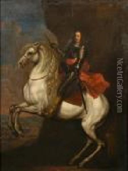 An Equestrian Portrait Of A General Wearing Armour With A Landscape Beyond Oil Painting - Gonzales Cocques