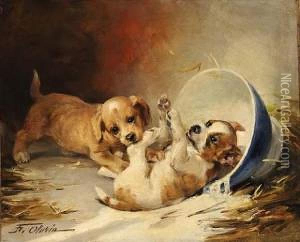 Chiots Jouant Oil Painting - Federico Olaria