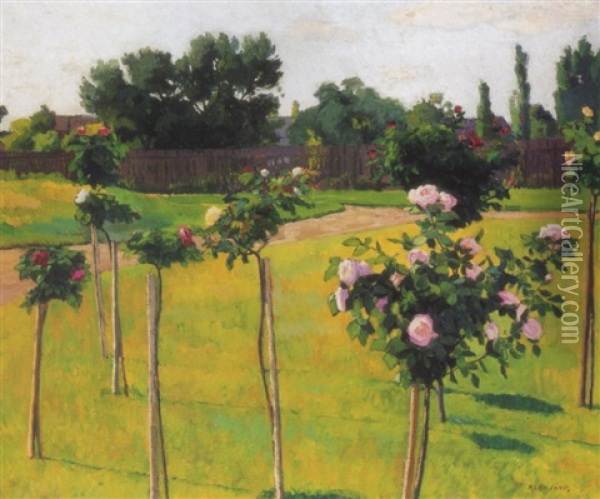 Szolnoki Kert Rozsakkal (garden With Roses In Szolnok) Oil Painting - Janos Kleh