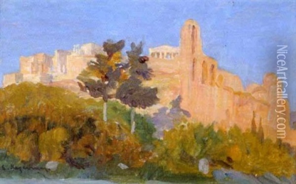 View Of The Acropolis Oil Painting - Lykourgos Kogevinas