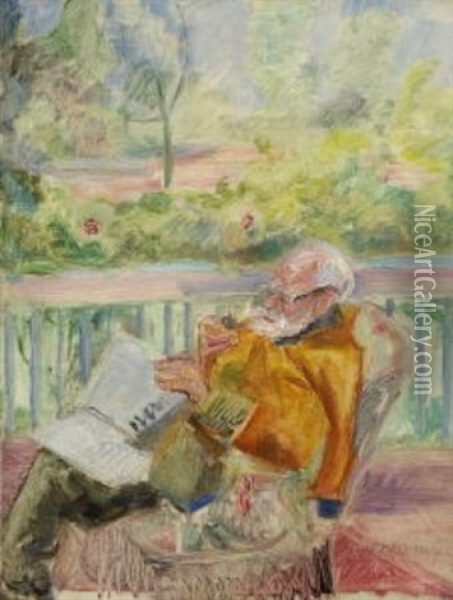 Lesender Mann Auf Einer Terrasse Oil Painting - Rudolf Grossmann