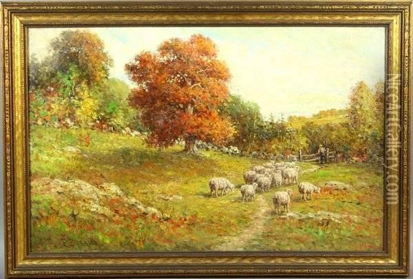 Sheep In A Pasture Oil Painting - Edward E. Burrill