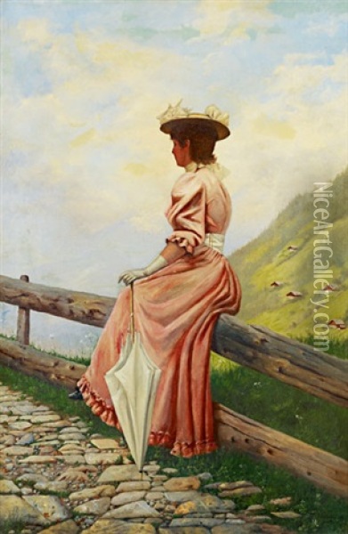 Mme Mercier De Mollin Dans Le Val D'illiez Oil Painting - Paul Aime Vallouy