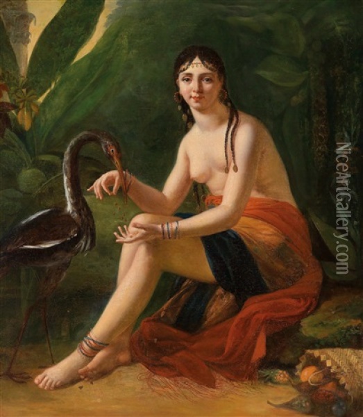 Exotische Schonheit Mit Ibis Oil Painting - Antoine Jean (Baron Gros) Gros