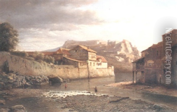 View Of A Fortified Town Oil Painting - Kasparus Karsen