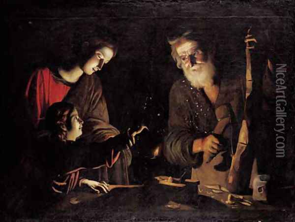 The Virgin and Child with Saint Joseph at the work bench Oil Painting - Trophime Bigot