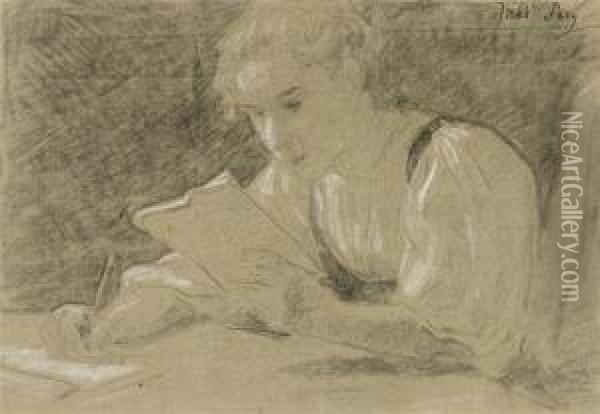 Girl Reading Oil Painting - Albert Anker