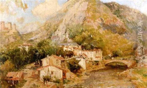 Kleines Franzosisches Dorf Am Fluss Oil Painting - Maurice Levis