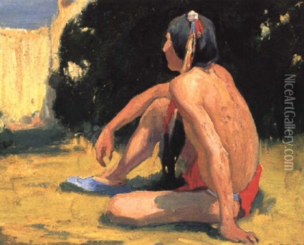 Seated Indian Oil Painting - Eanger Irving Couse