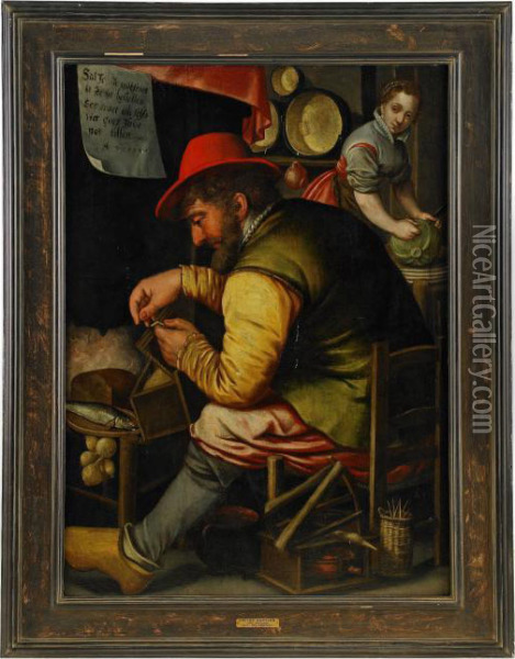 Interior Med Handarbetande Man Och Kvinna Oil Painting - Pieter Aertsen