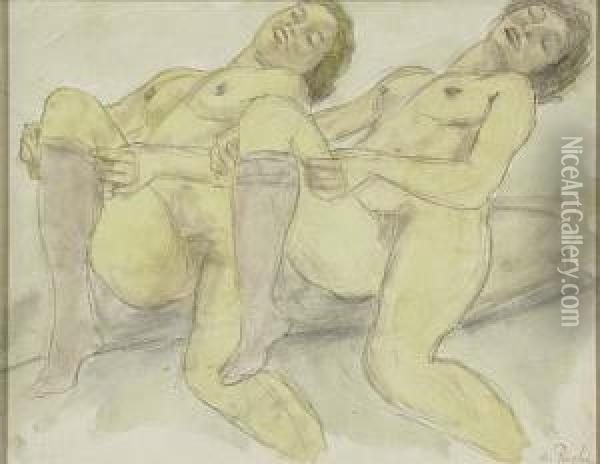 Deux Femmes>. Oil Painting - Odilon Roche