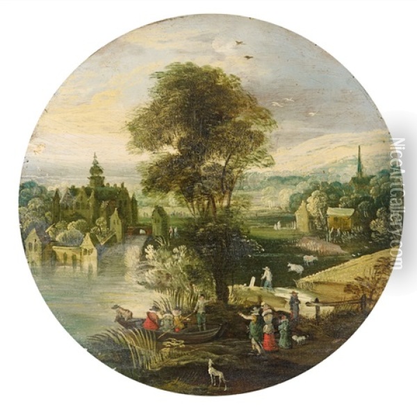 Landscape With Water Castle Oil Painting - Philips de Momper the Elder