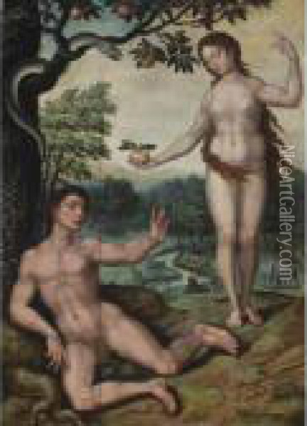 Adam And Eve In The Garden Of Eden Oil Painting - Pieter Coecke Van Aelst