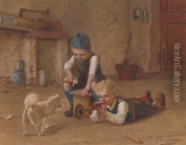 Children's Playtime Oil Painting - Theodor Kleehaas