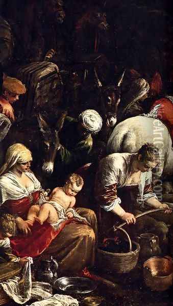 Return of Jacob with His Family (detail) 2 Oil Painting - Jacopo Bassano (Jacopo da Ponte)