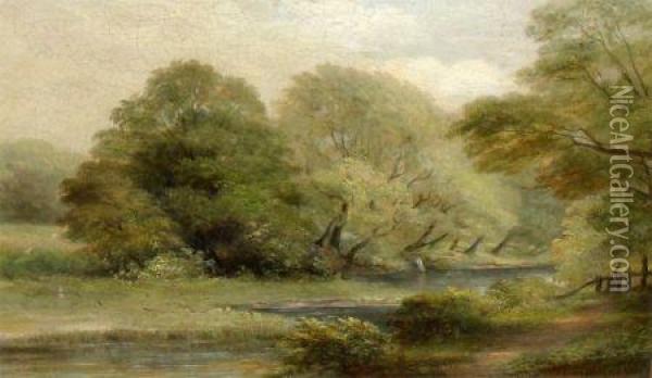 Wooded River Landscape Oil Painting - Thomas Creswick