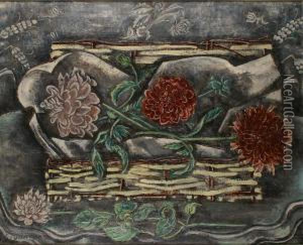 Bouquet De Chrysanthemes Oil Painting - Sei Koyanagui
