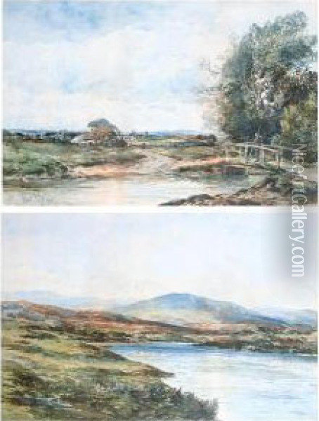 An Angler On A Bridge With A Cottage Beyond Oil Painting - Albert Pollitt