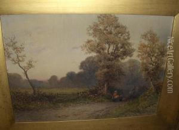 Figures On A Country Lane Oil Painting - John Bates Noel
