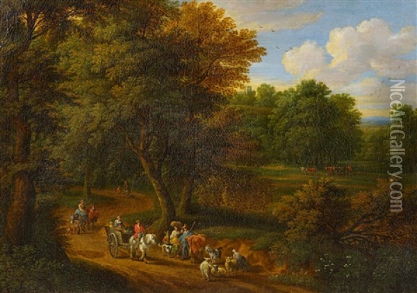 Parklandschaft Mit Pferdekarren Oil Painting - Adriaen Frans Boudewyns the Elder