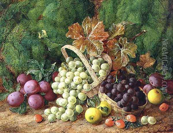 Still Life with Plums, Apples and Baskets of Grapes Oil Painting - George Clare