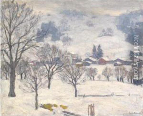 Snowy Village Oil Painting - Arnold Borisovic Lakowskij