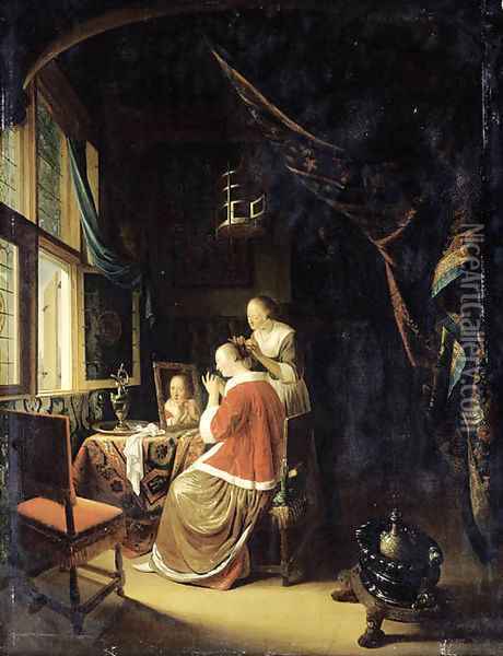 A woman at her toilet Oil Painting - Gerrit Dou