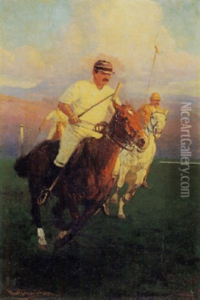 Playing Polo Oil Painting - Frank Tenney Johnson