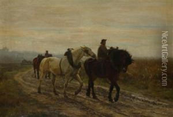Returning From The Field Oil Painting - Jules Montigny