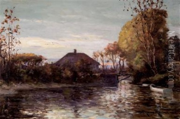 Twilight By The River Oil Painting - George Horne Russell