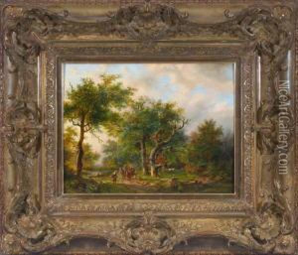 Romantische Waldlandschaft Im Sommerlicht Mit Reicher Staffage Oil Painting - Barend Cornelis Koekkoek