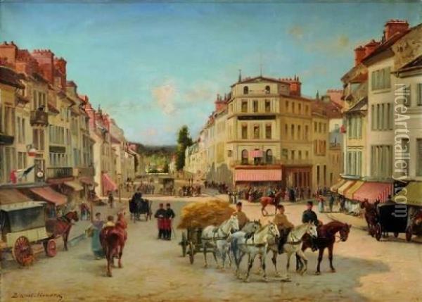 La Place De L'etape A Fontainebleau Oil Painting - Pierre Auguste Brunet-Houard