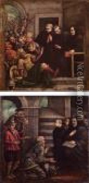 Due Storie Di San Benedetto E Re Totila Oil Painting - Jacopo Bassano (Jacopo da Ponte)