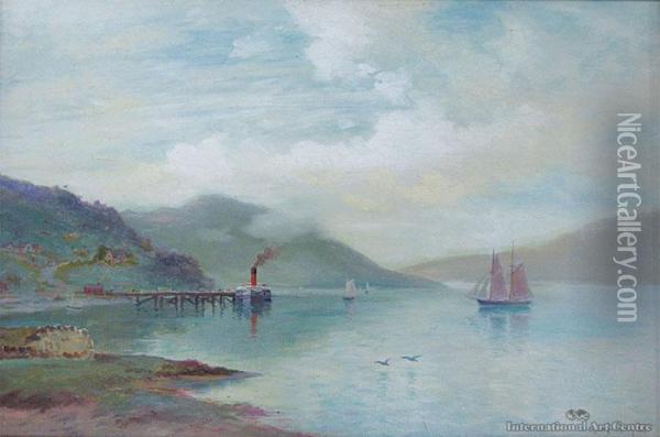 The Ferry, Lake Wakatipu, Queenstown Oil Painting - William Menzies Gibb