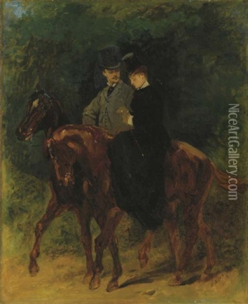 La Promenade A Cheval Oil Painting - Edouard Jean Baptiste Detaille