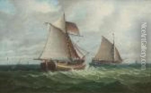 Shipping Vessels At Sea Oil Painting - John Moore Of Ipswich