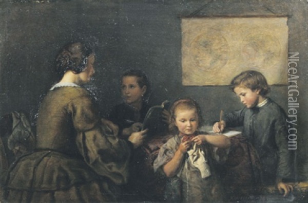 Mutter Unterrichtet Ihre Kinder Oil Painting - Felix Schlesinger