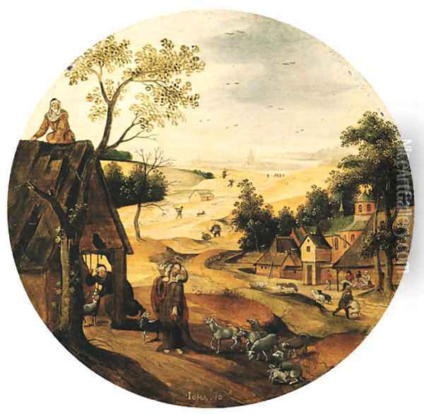 The Month of June A landscape with Christ The Good Shepherd Oil Painting - Abel Grimmer