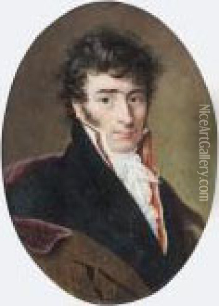 Portrait De Francois Ellevion, Chanteur De L'opera Comique. Oil Painting - Jean Baptiste Isabey
