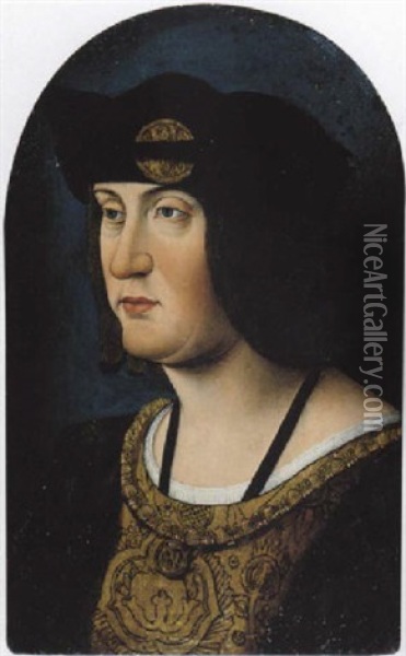 Portrait Of Louis Xii Of France Wearing The Order Of St. Michael Oil Painting - Jean (Jean de Paris) Perreal