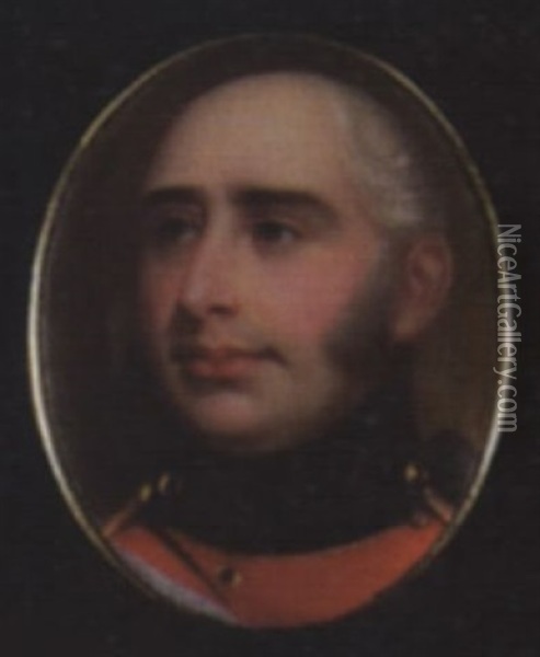 Prince Edward, Duke Of Kent, Father Of Queen Victoria, Wearing Scarlet Uniform With Black Collar Oil Painting - William Charles Bell
