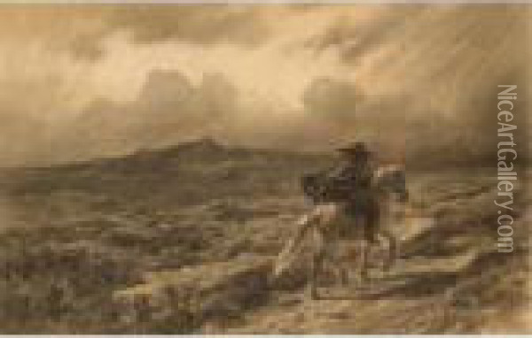 Horse And Rider On The Scottish Highlands (the Approaching Storm) Oil Painting - Rosa Bonheur