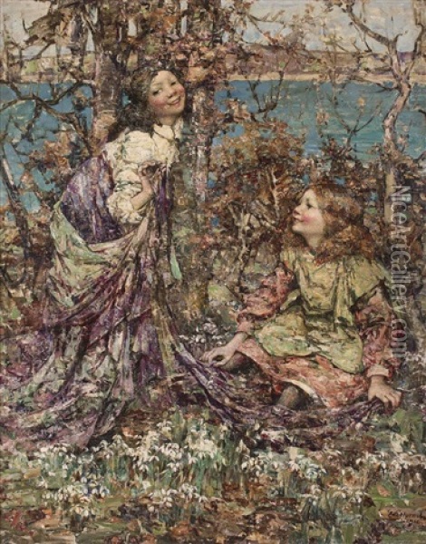 Snowdrops, Brighouse Bay Oil Painting - Edward Atkinson Hornel