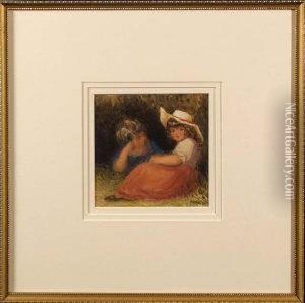 Two Children Resting In A Garden. Oil Painting - Louisa Anne, Marchioness of Waterford