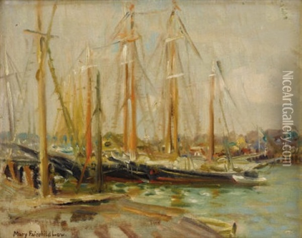Docked Sailboats Oil Painting - Mary Fairchild MacMonnies Low