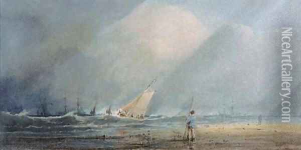 A fishing vessel heading out to sea in a squall Oil Painting - Anthony Vandyke Copley Fielding