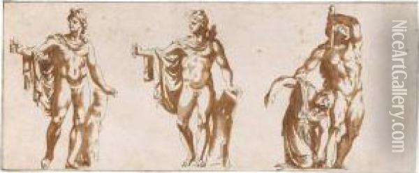 Two Studies Of The Apollo Belvedere, And One Of The Gaul And His Wife Oil Painting - Johannes Episcopius