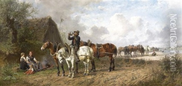 Rastende Fuhrleute Oil Painting - Ludwig Hartmann